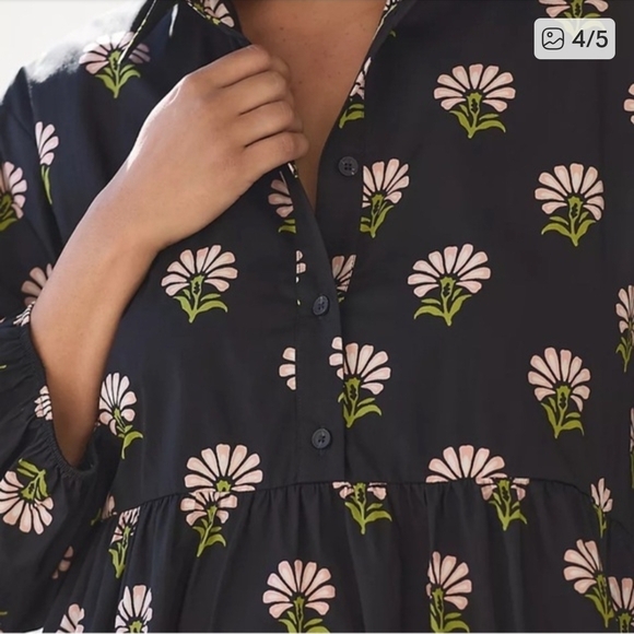 Anthropologie Maeve Black Midi Dress with Pink & Green Floral Print - Size XL - Picture 3 of 9